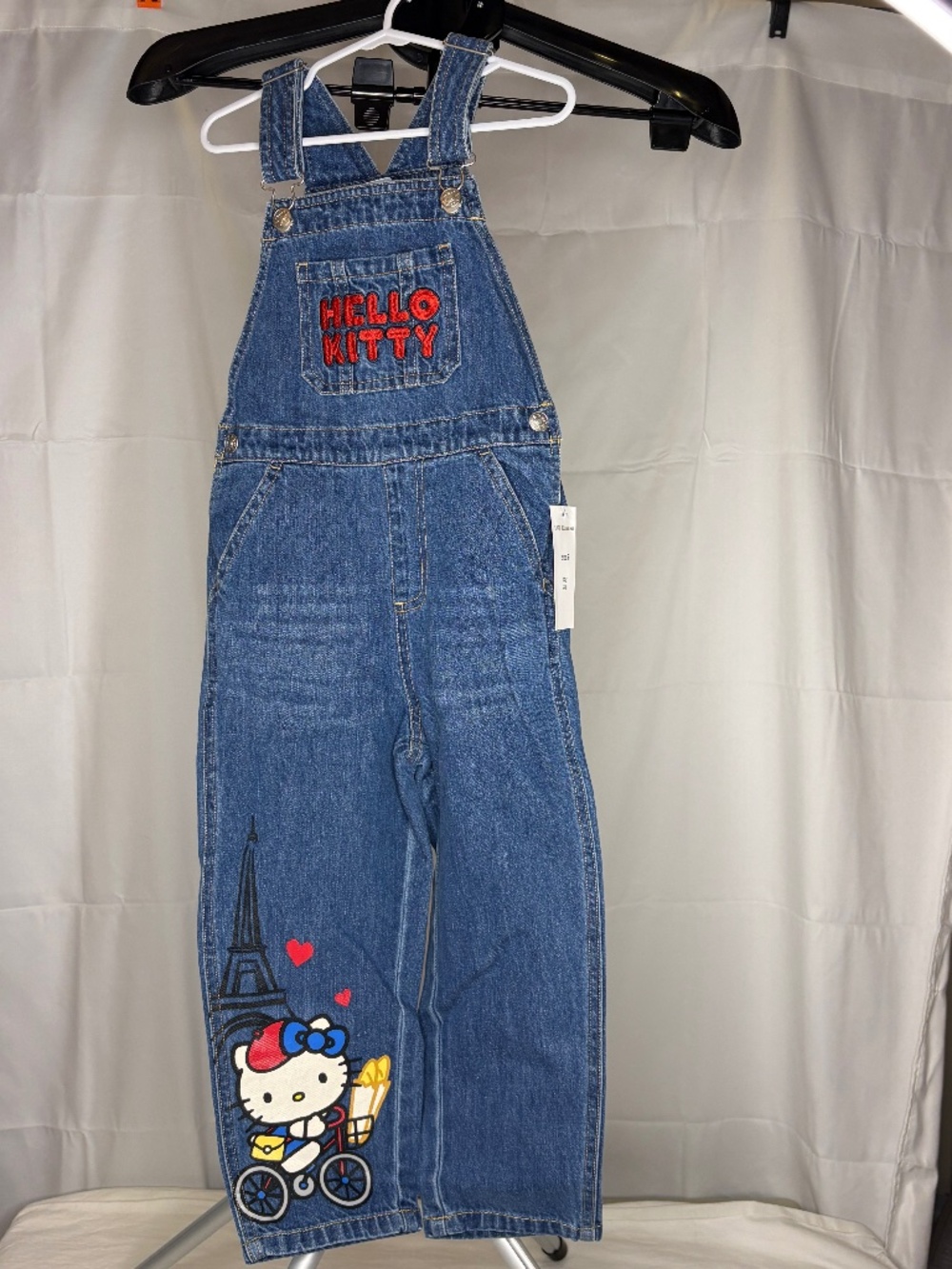 Hello Kitty Sanrio Embroidered Denim Overalls Size 5 Hello Kitty Bike Decal NWT